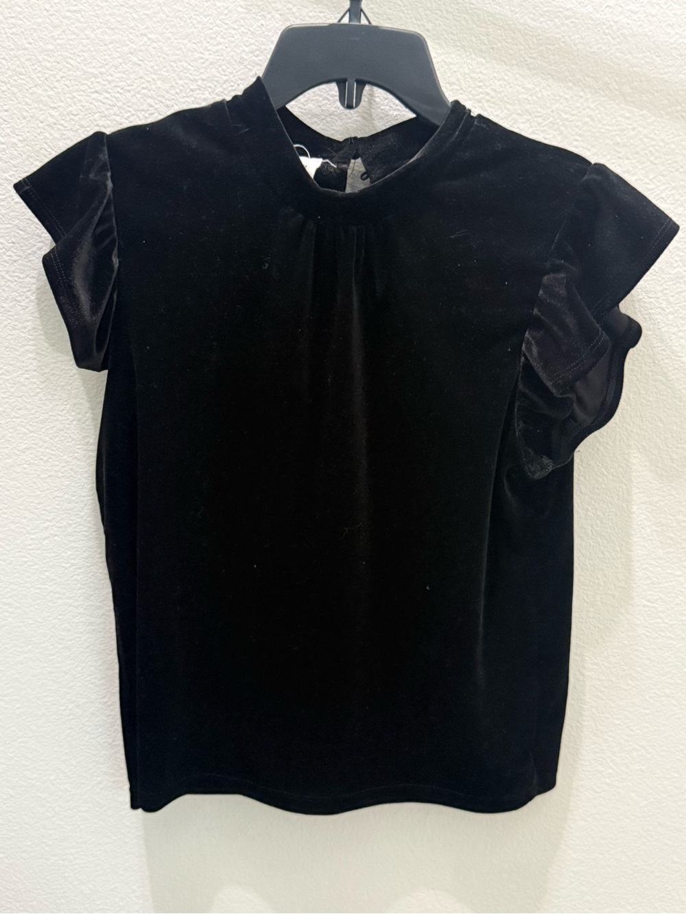 Black Velvet Ruffle Sleeve Women's Top